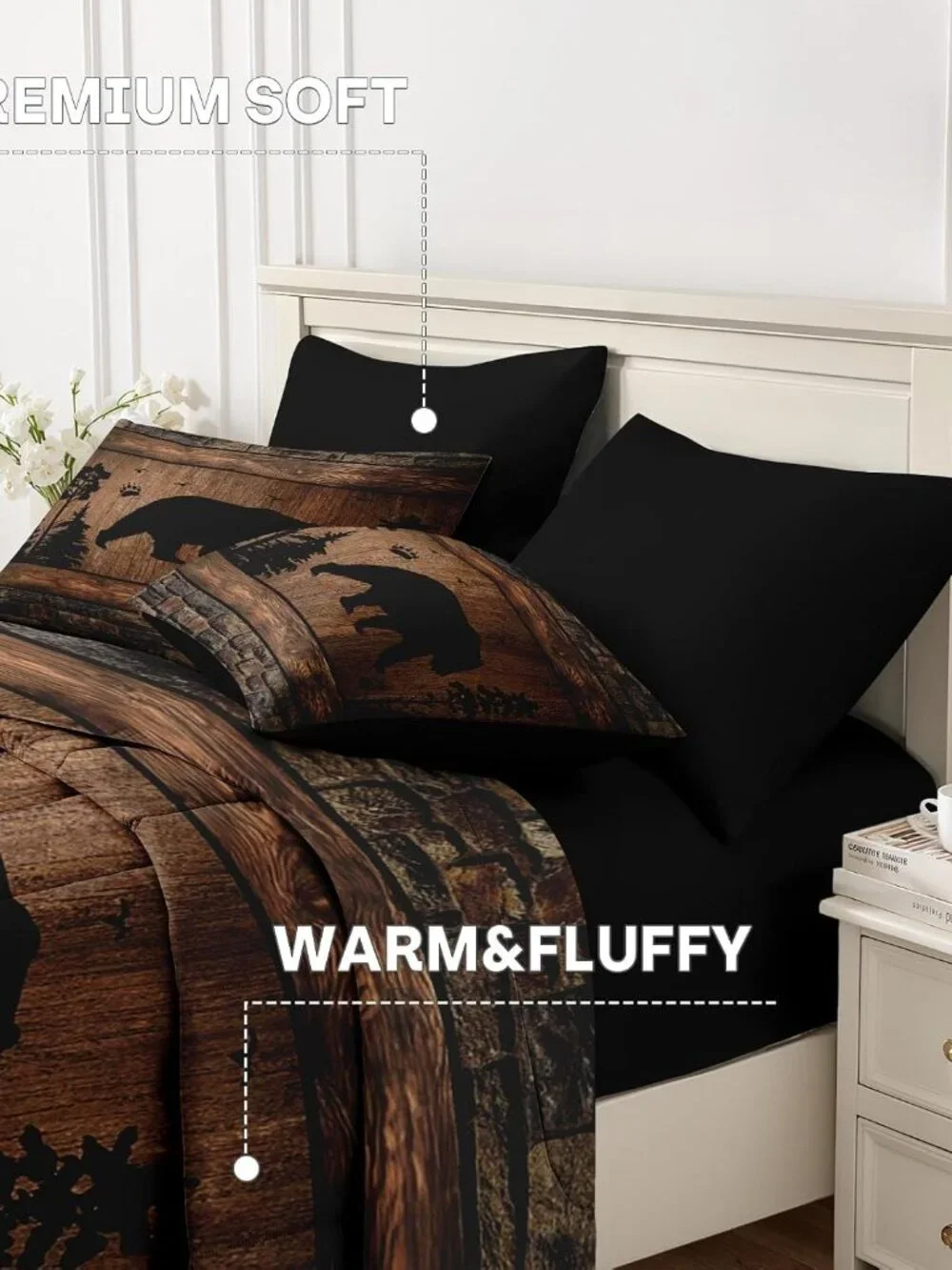 7 Pcs Comforter Set Queen Size, Wild Animal Brown Wooden Plank Bedding Set for K
